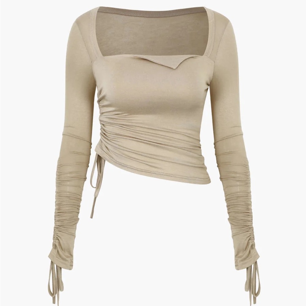 Micas NEW Ruched Long Sleeve Top - Light brown